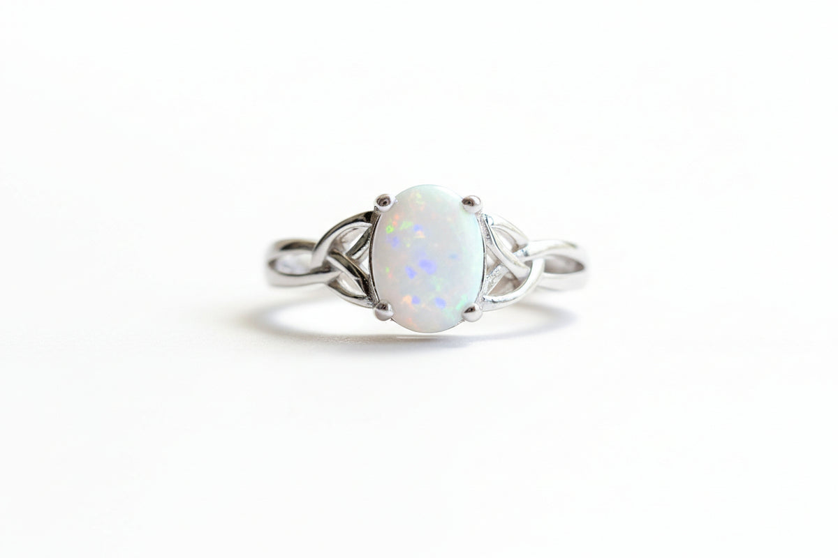 Sterling Silver White Opal Celtic Ring - view 5