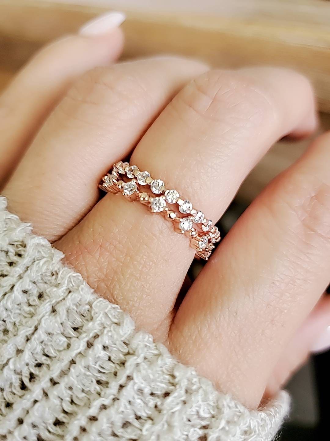 Sterling Silver Rose Gold Eternity Ring - view 6