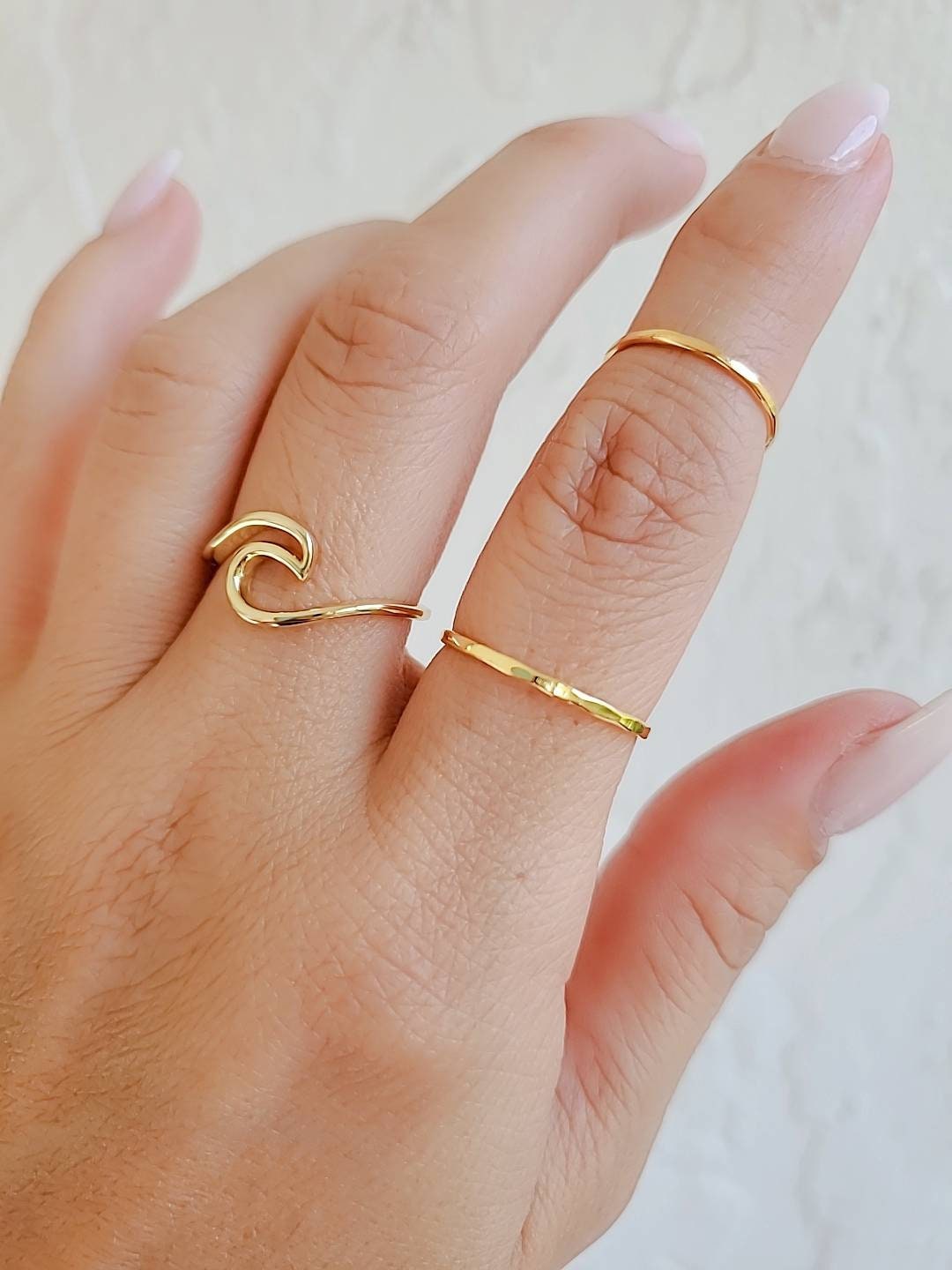 Sterling Silver Minimalist Thin Hammered Three Ring Set - view 7