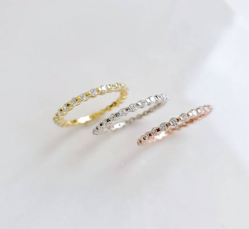 Sterling Silver Gold, Rose Gold Eternity Band