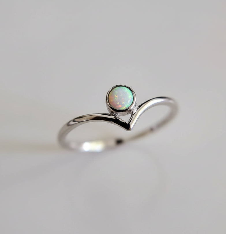 Sterling Silver White Opal Chevron Ring - view 3