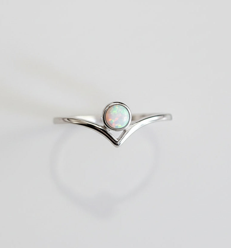 Sterling Silver White Opal Chevron Ring