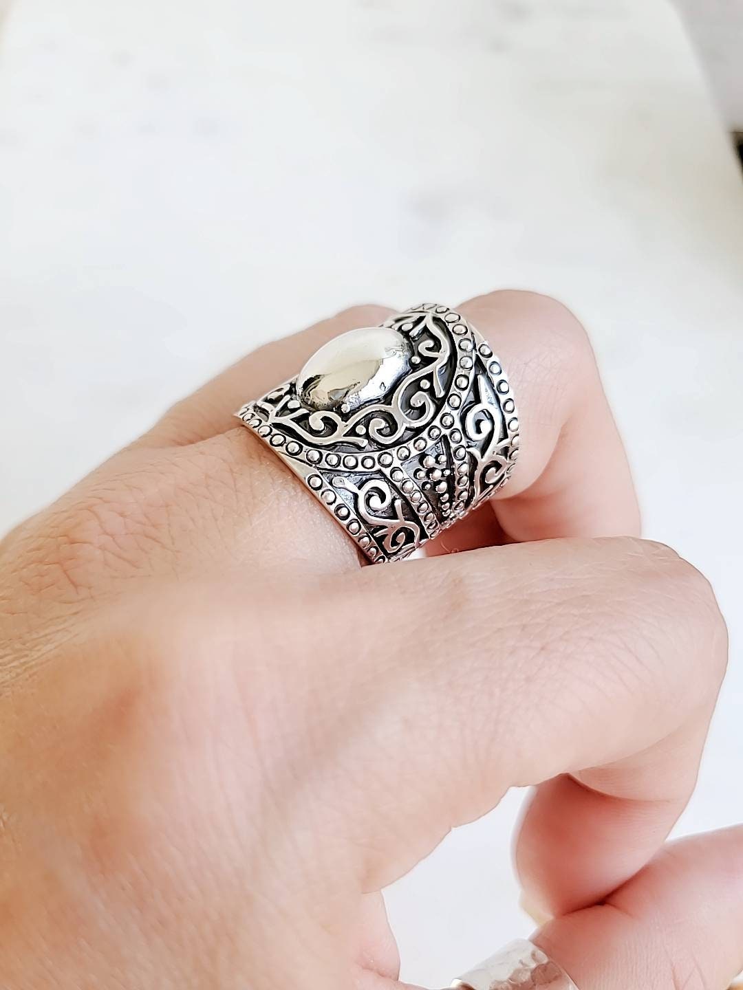 Sterling Silver Solid Concave Bold Ring - view 6