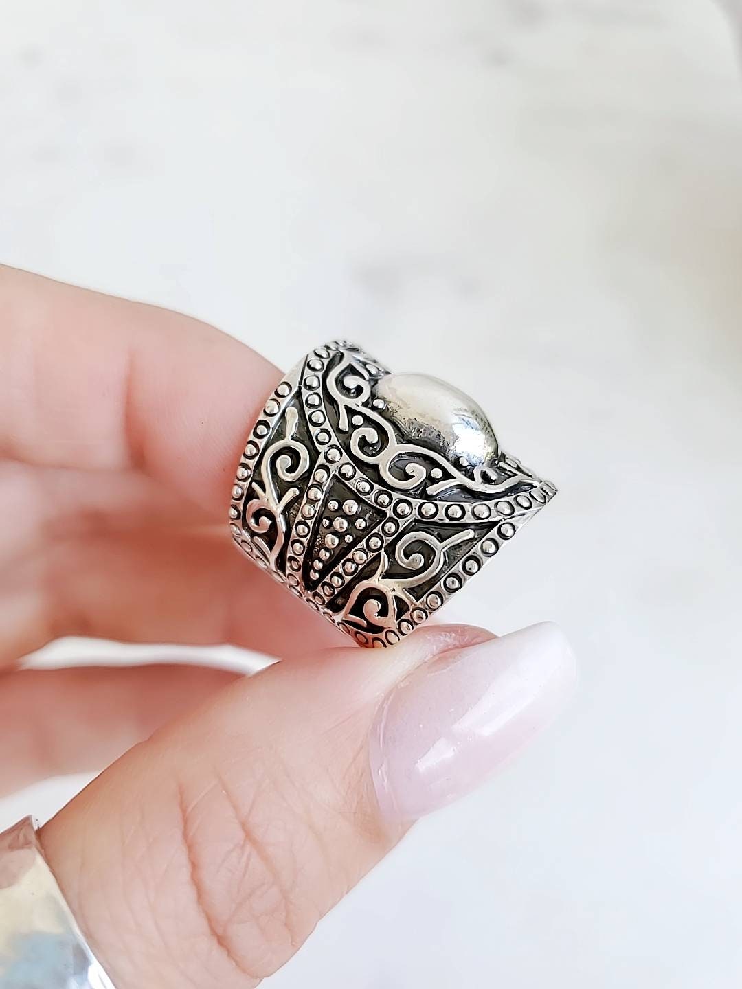 Sterling Silver Solid Concave Bold Ring - view 7