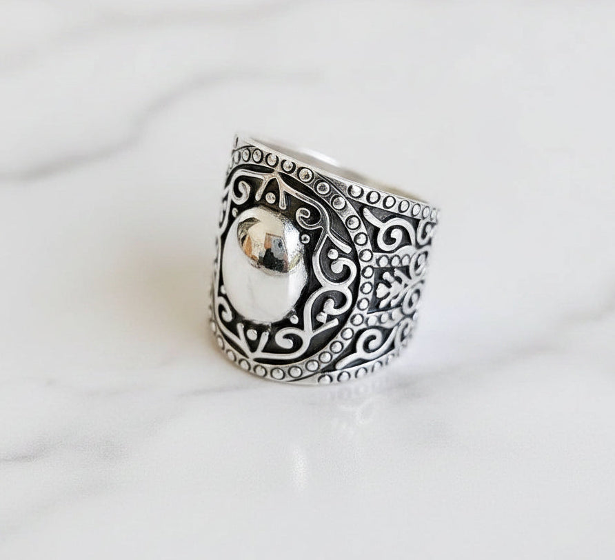 Sterling Silver Solid Concave Bold Ring