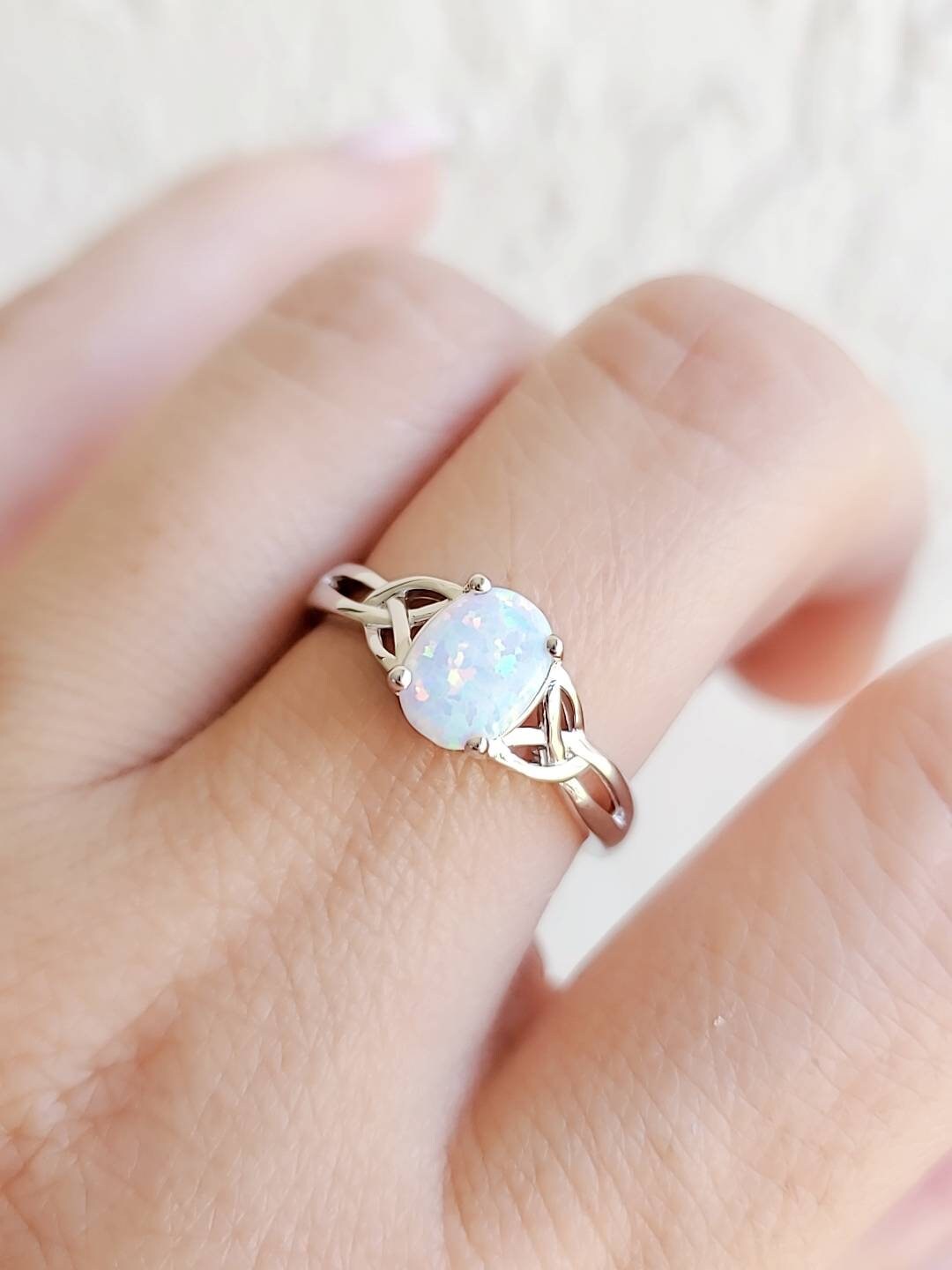 Sterling Silver White Opal Celtic Ring - view 2