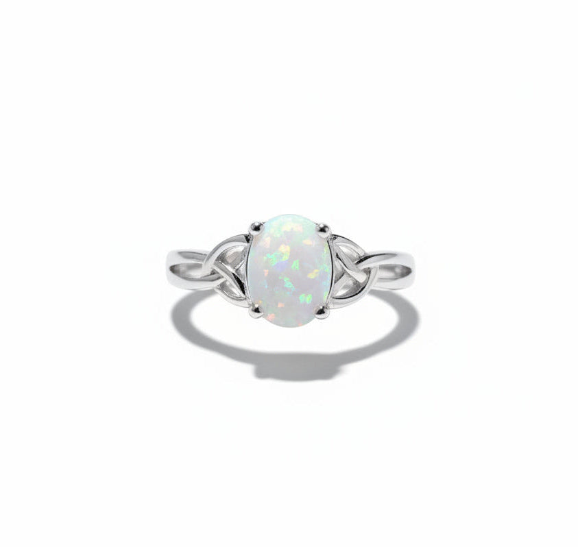 Sterling Silver White Opal Celtic Ring