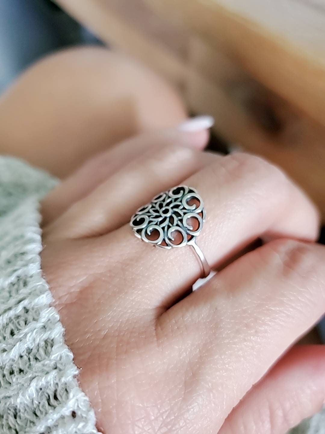 Sterling Silver Mandala Ring - view 7