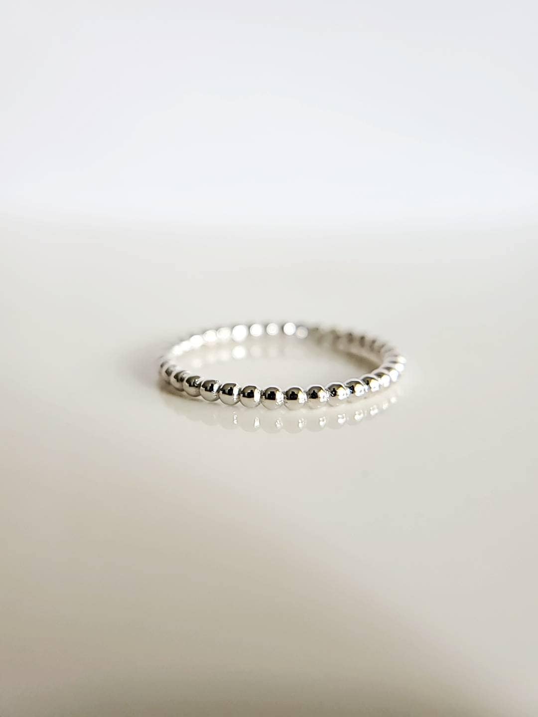 Sterling Silver Dainty Beaded Band Ring - view 8