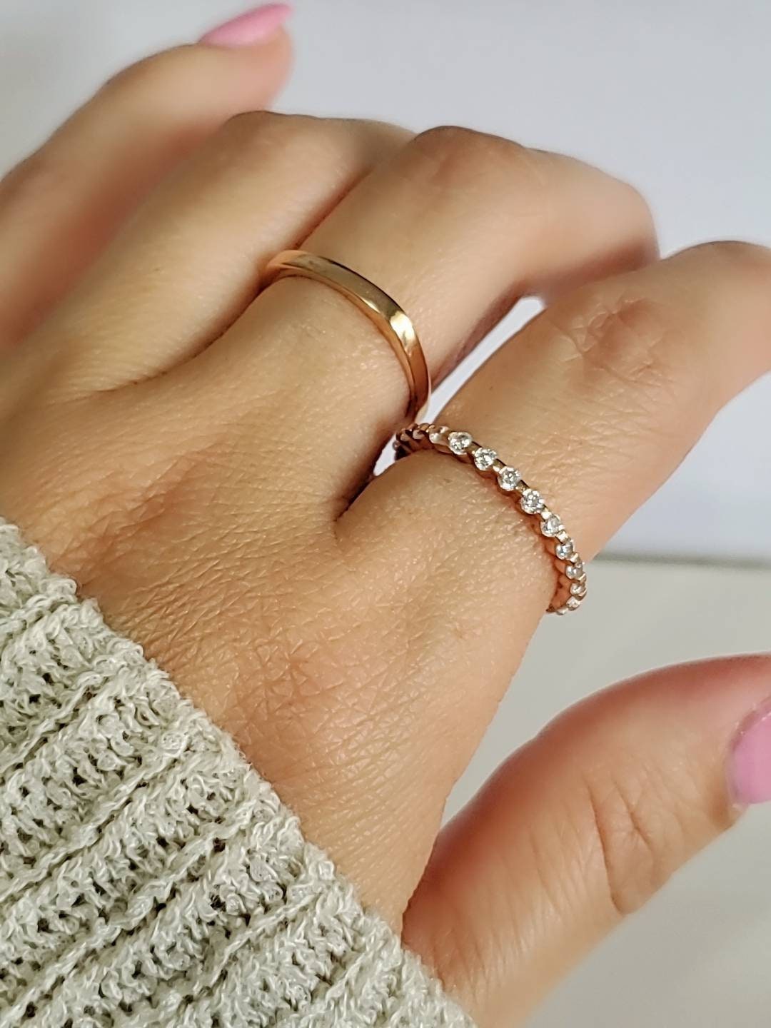 Sterling Silver Gold, Rose Gold Eternity Band - view 7