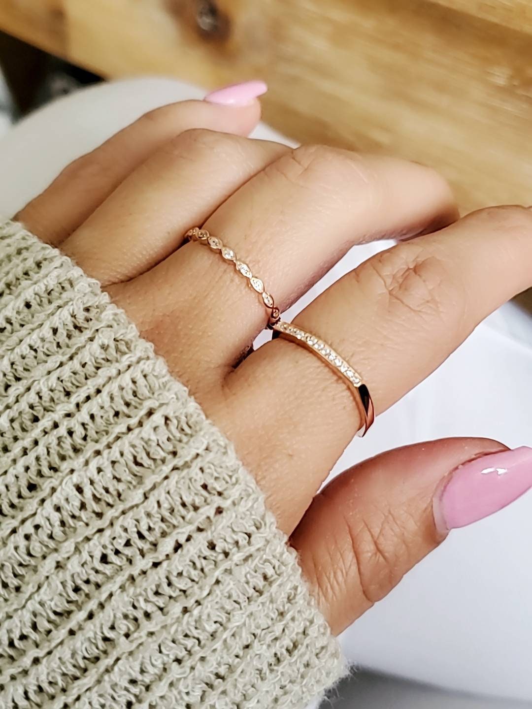 Sterling Silver Square Top Band, Gold, Silver or Rose Gold Ring - view 7