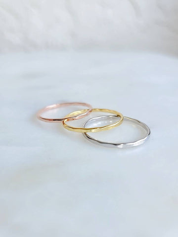 Sterling Silver Minimalist Thin Hammered Three Ring Set