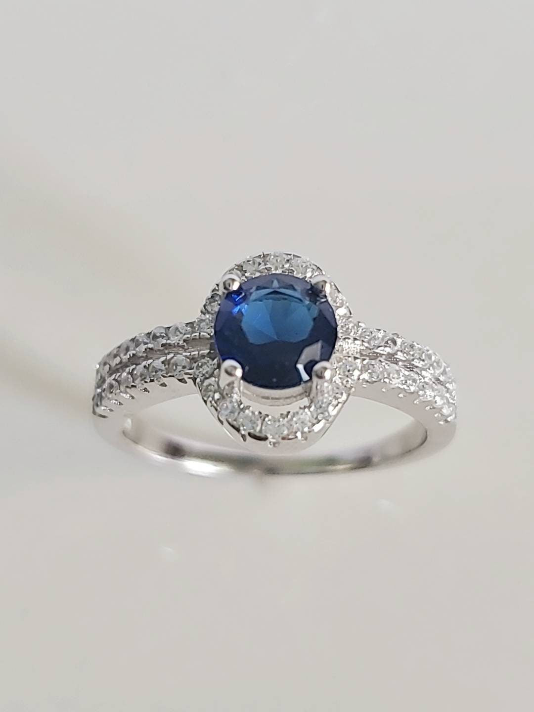 Sterling Silver Halo Sapphire Ring - view 4
