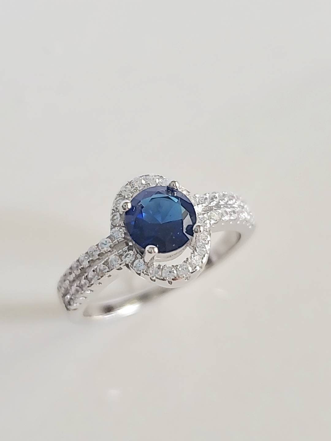Sterling Silver Halo Sapphire Ring - view 8