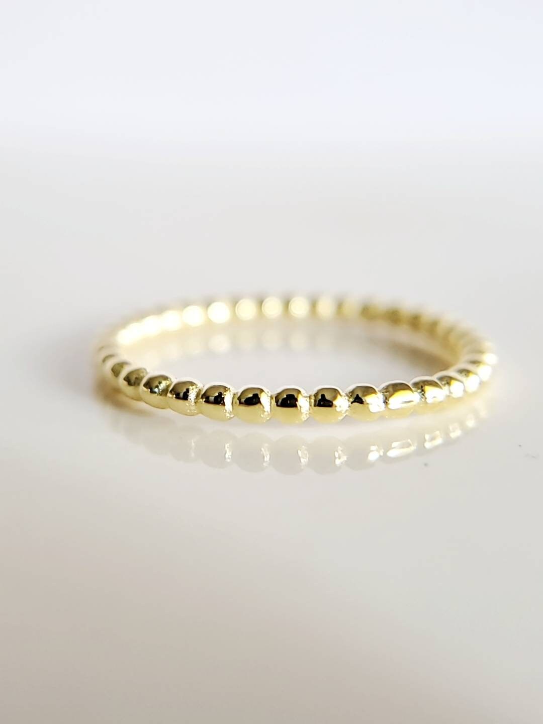 Sterling Silver Dainty Beaded Band Ring - view 5