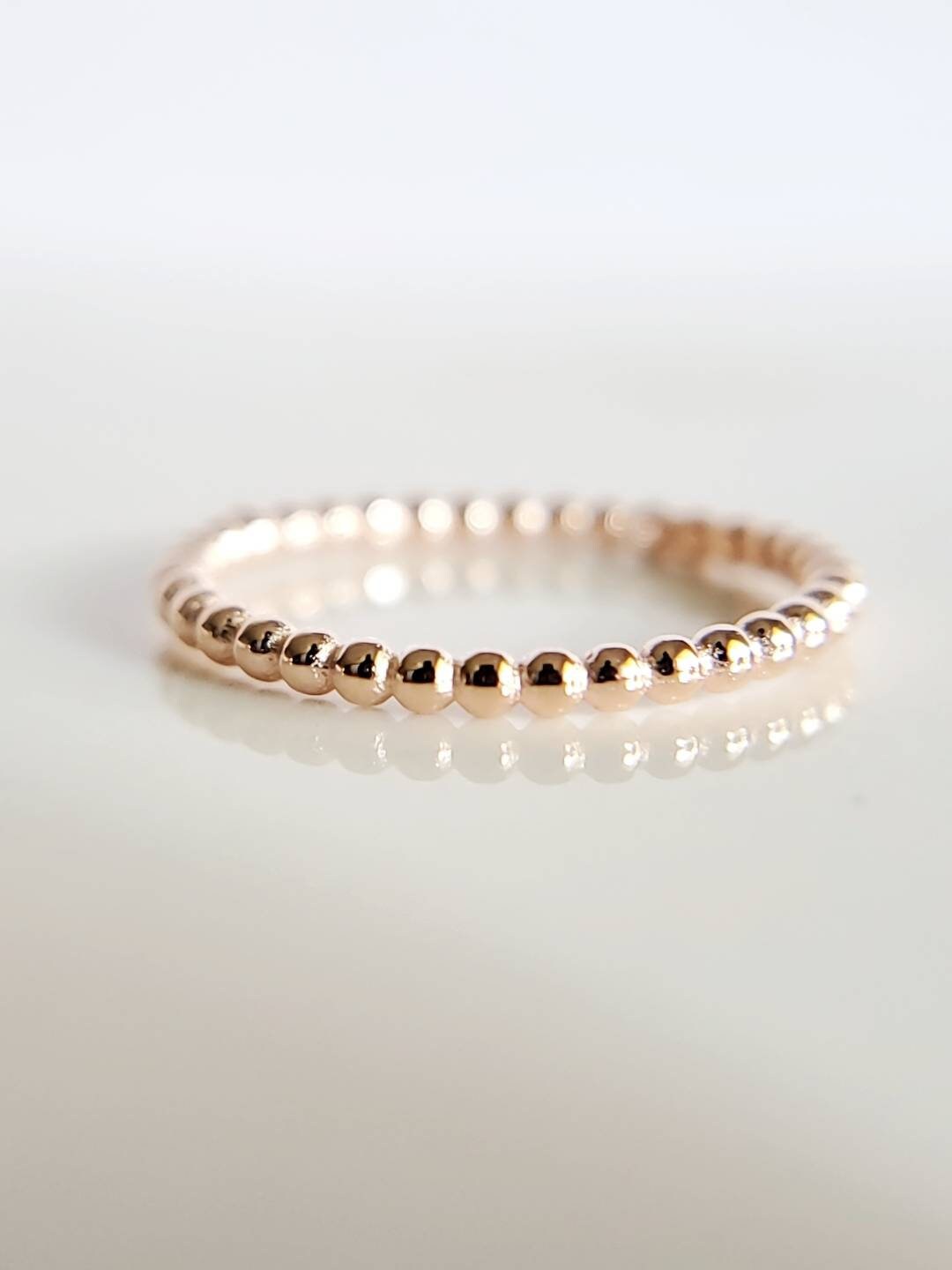 Sterling Silver Dainty Beaded Band Ring - view 7