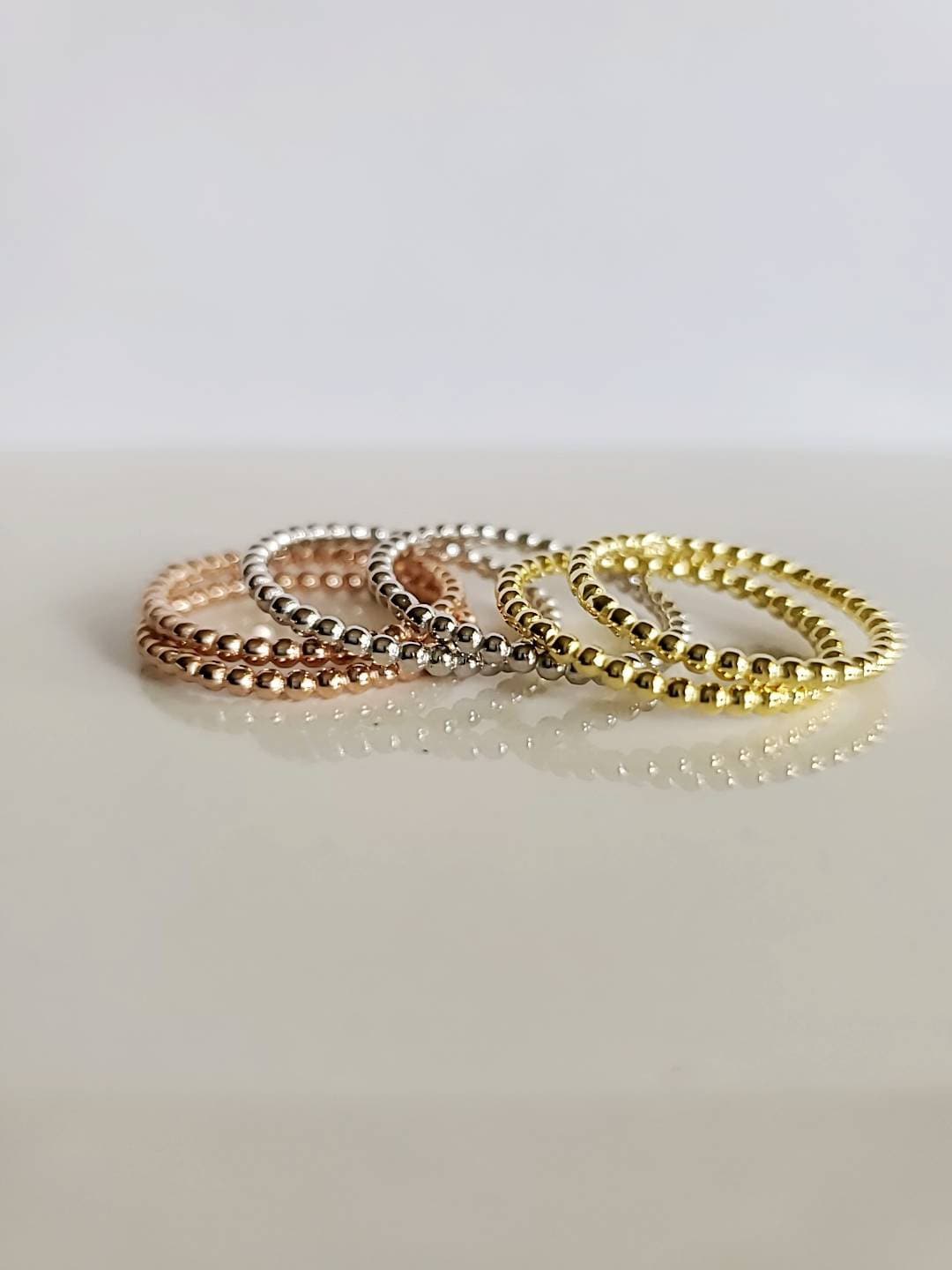 Sterling Silver Dainty Beaded Band Ring - view 4