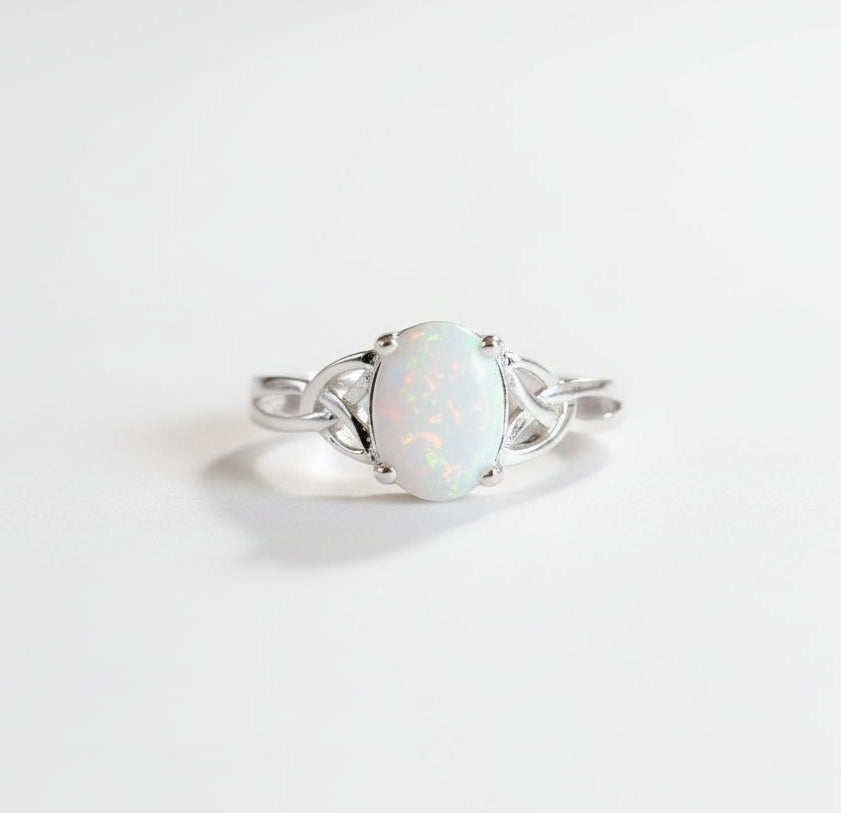 Sterling Silver White Opal Celtic Ring - view 3
