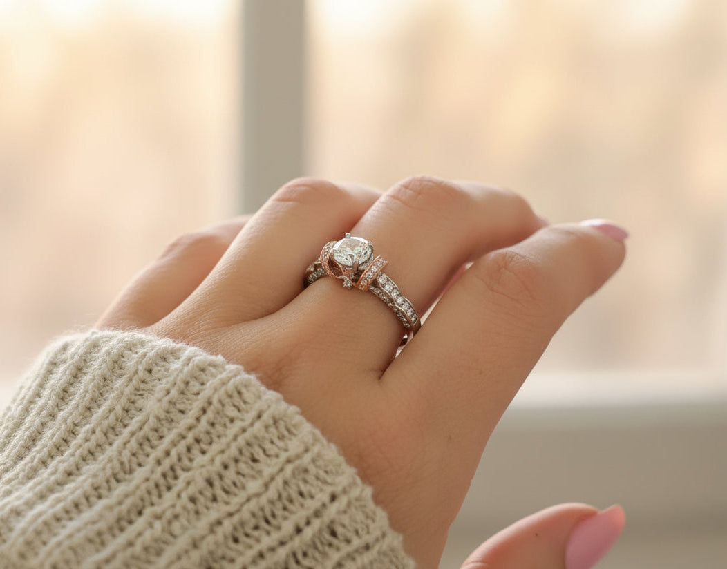 Sterling Silver Rose Gold Engagement Ring - view 4