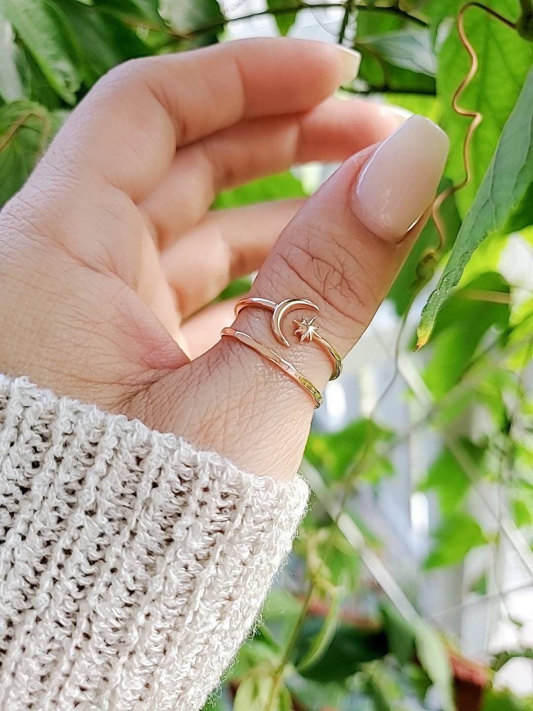 Sterling Silver Rose Gold Moon Star Ring - view 6