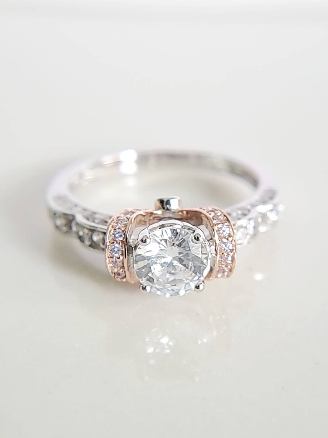 Sterling Silver Rose Gold Engagement Ring - view 3