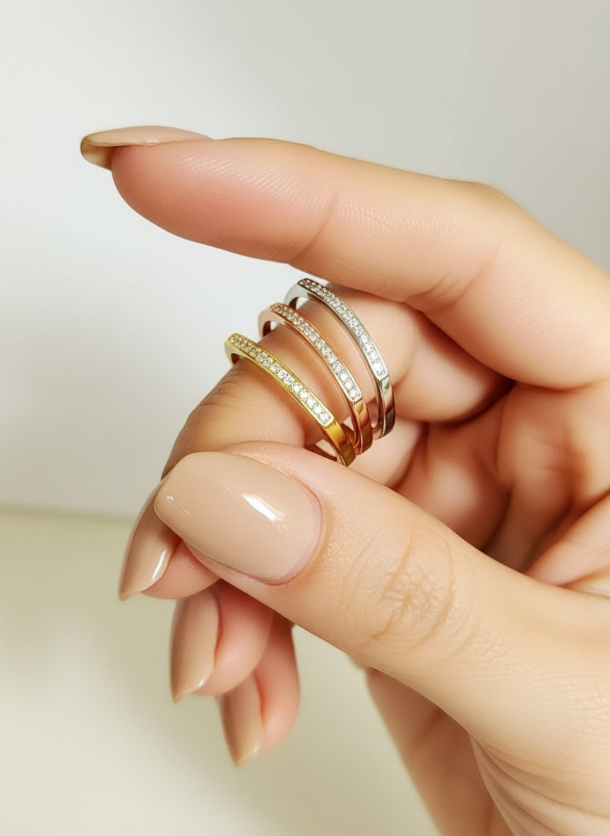 Sterling Silver Square Top Band, Gold, Silver or Rose Gold Ring