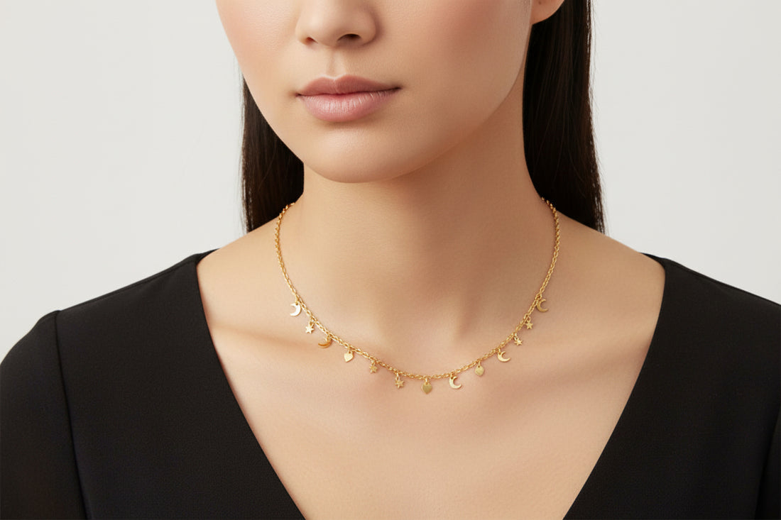 Gold Filled Moon and Stars Choker Chain