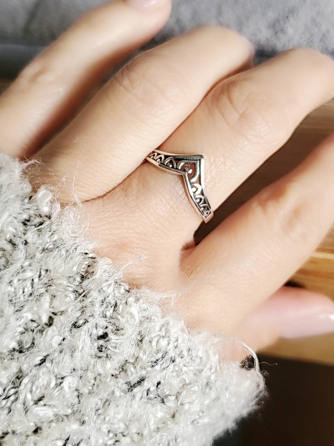 Sterling Silver Chevron V Ring - view 6
