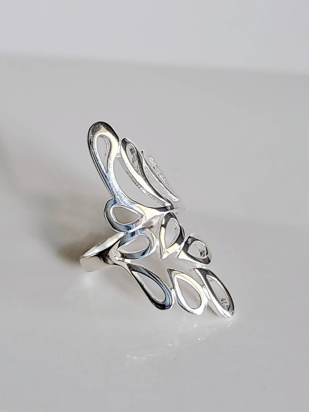 Sterling Silver 925 Shield Leaf Bold Ring - view 8