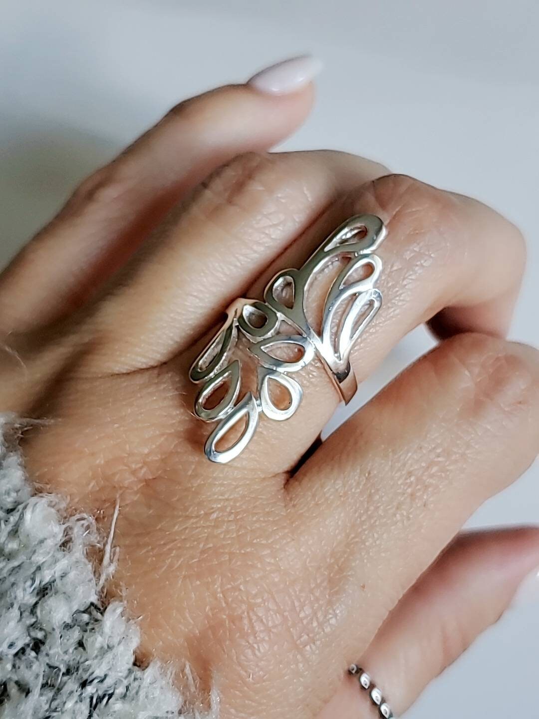 Sterling Silver 925 Shield Leaf Bold Ring - view 10