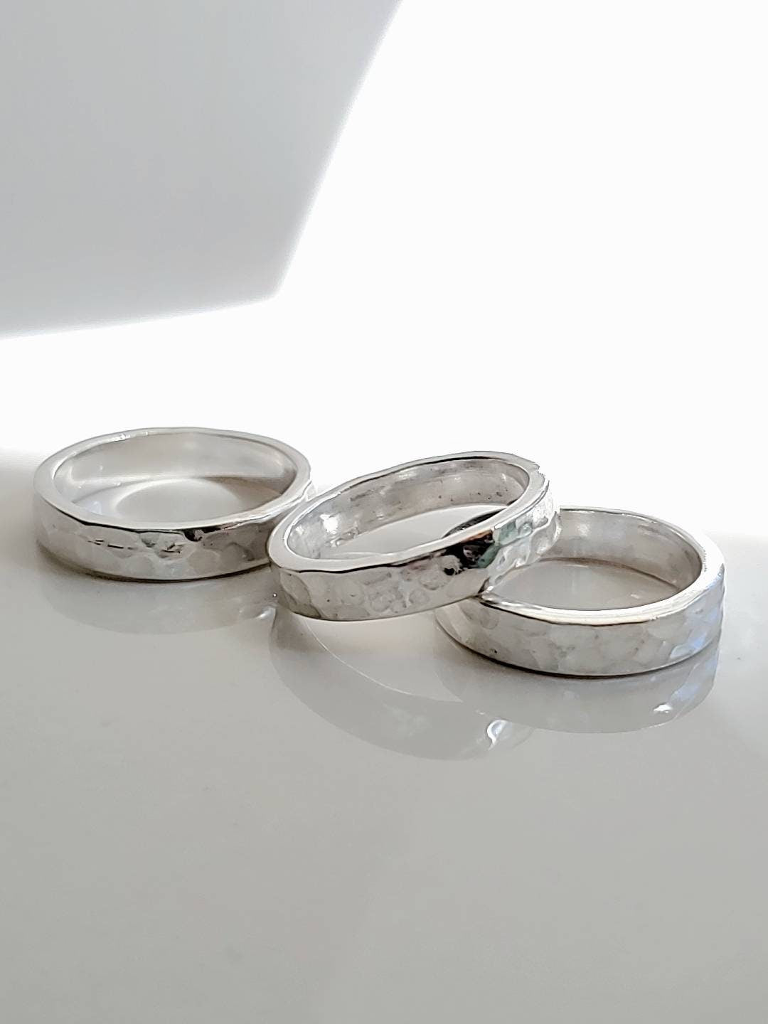 Sterling Silver Soli ld Hammered Band Ring - view 5