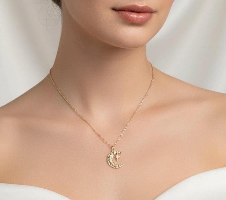 Gold Filled Starburst and Moon Pendant - view 2