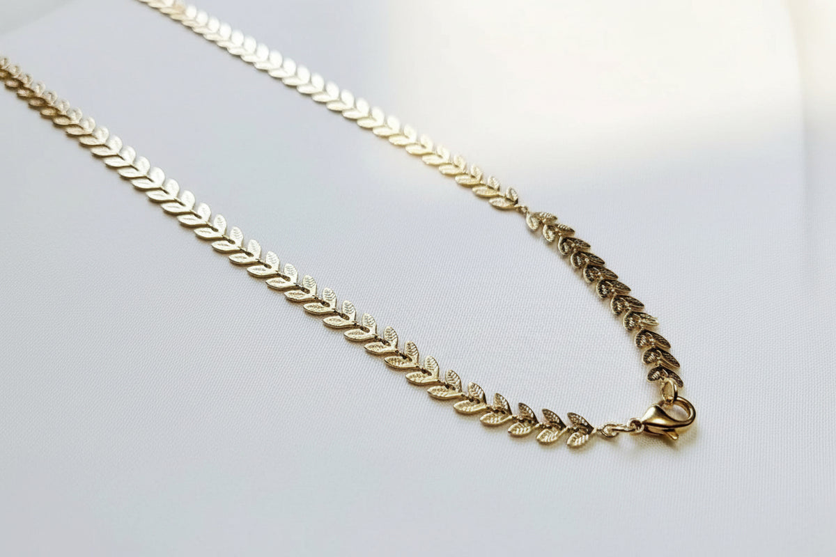 Gold Olive Leaf Choker Chain Necklace - view 3