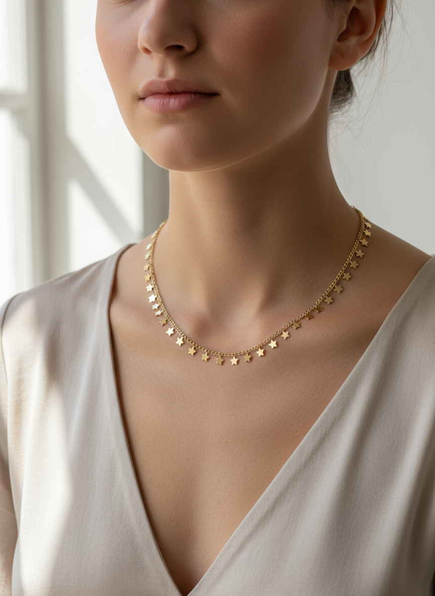 Moon Star Choker /Gold Star Choker / Sequin Disc Necklace / Staple Chain - view 5