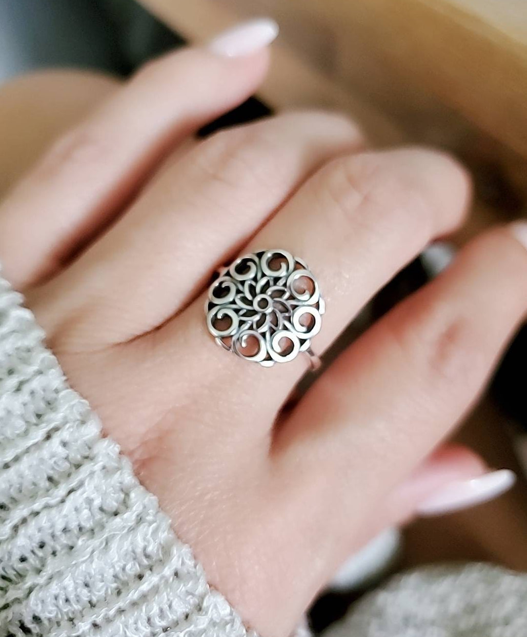 Sterling Silver Mandala Ring - view 2