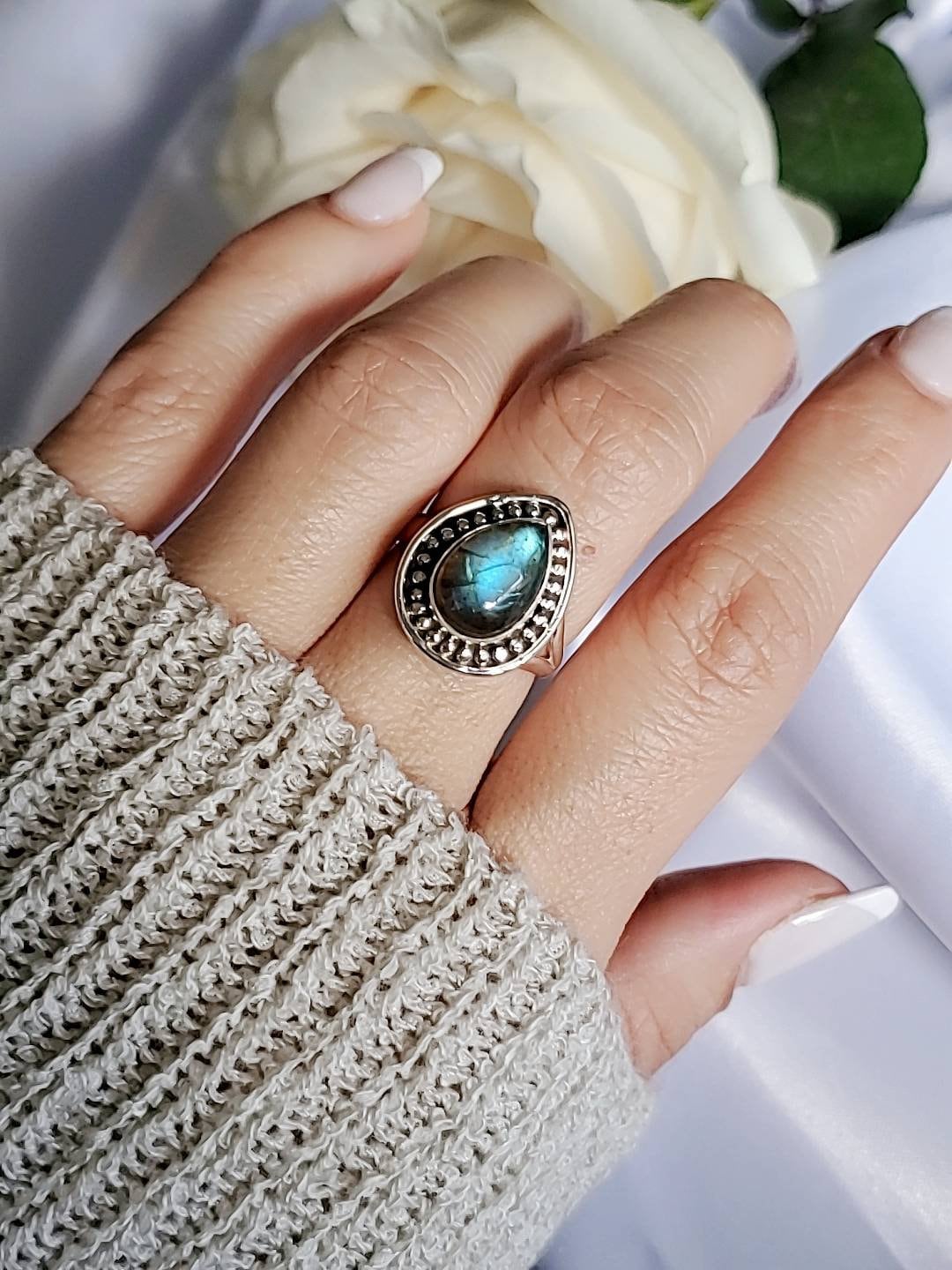 Labradorite Teardrop Ring