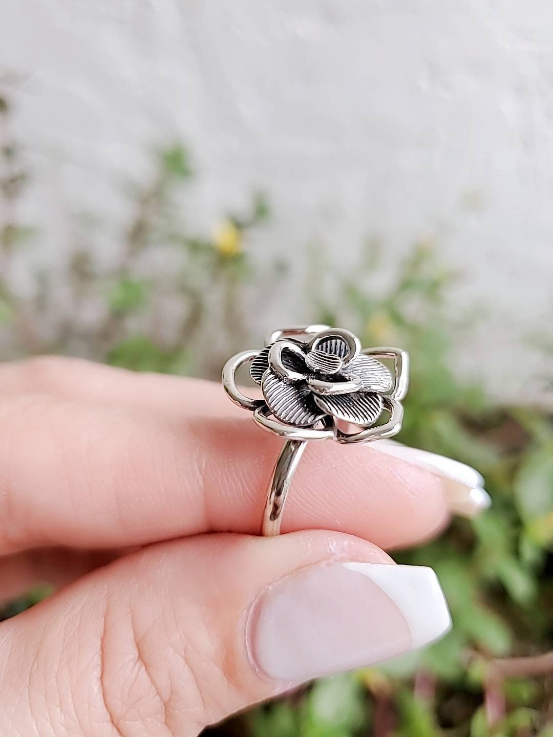 Sterling Silver Large Flower Ring - view 3