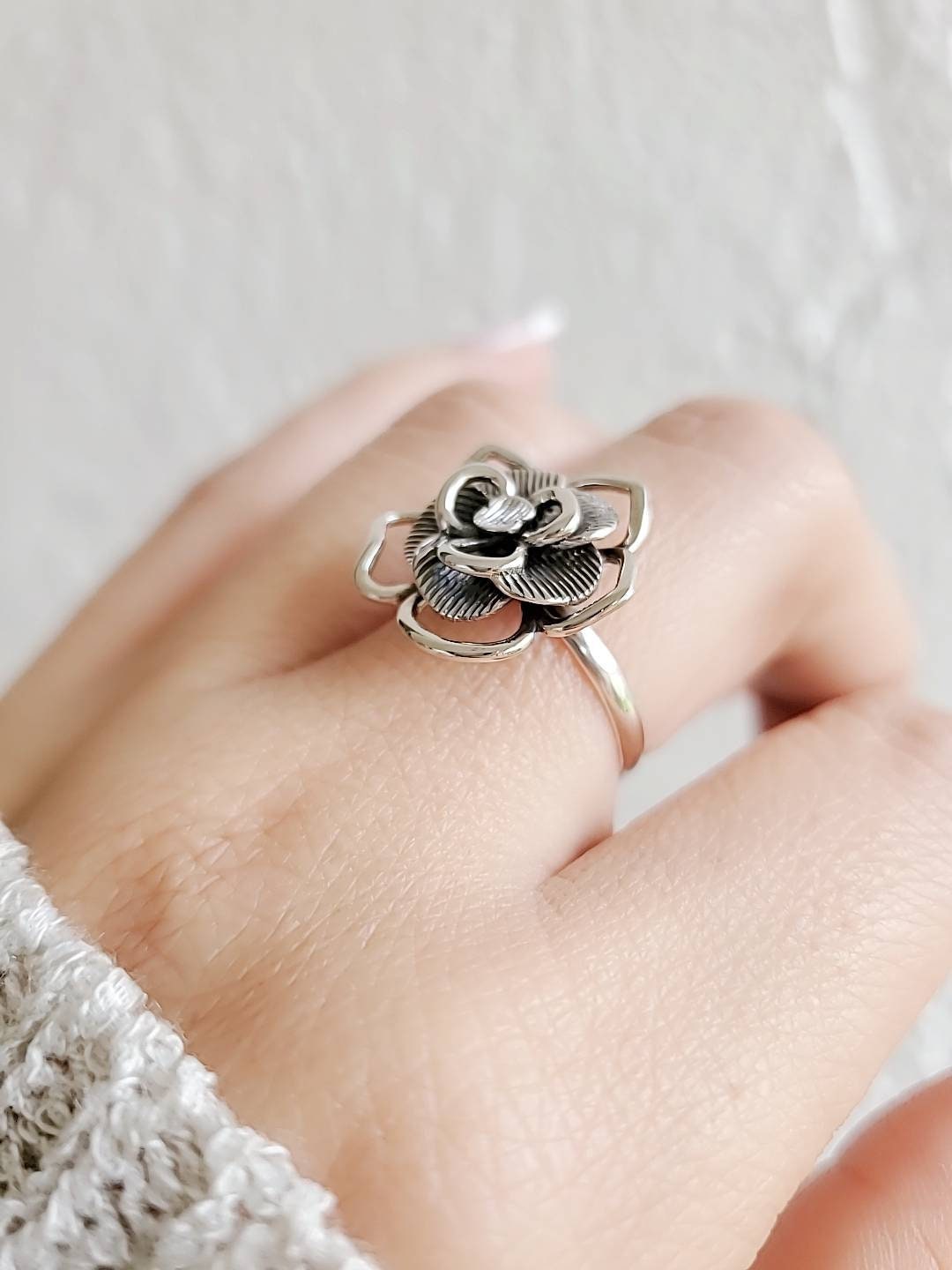 Sterling Silver Large Flower Ring - view 6
