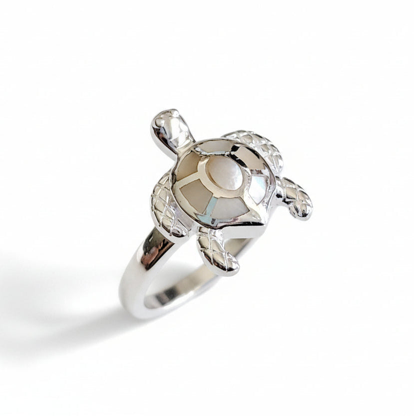 Sterling Silver Natural Mother of Pearl Turtle Ring - view 7