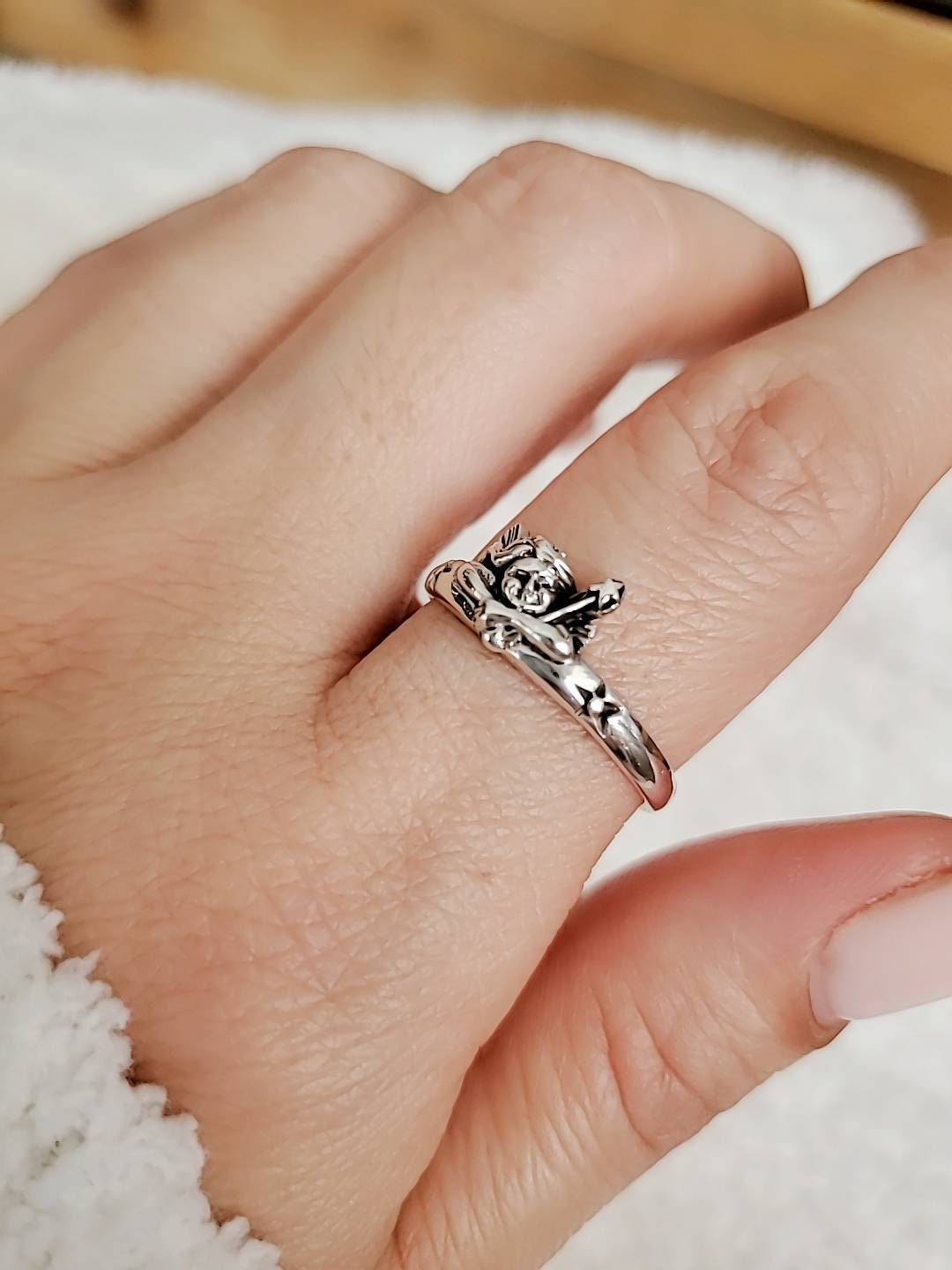 Sterling Silver Spiritual Angel Ring - view 2