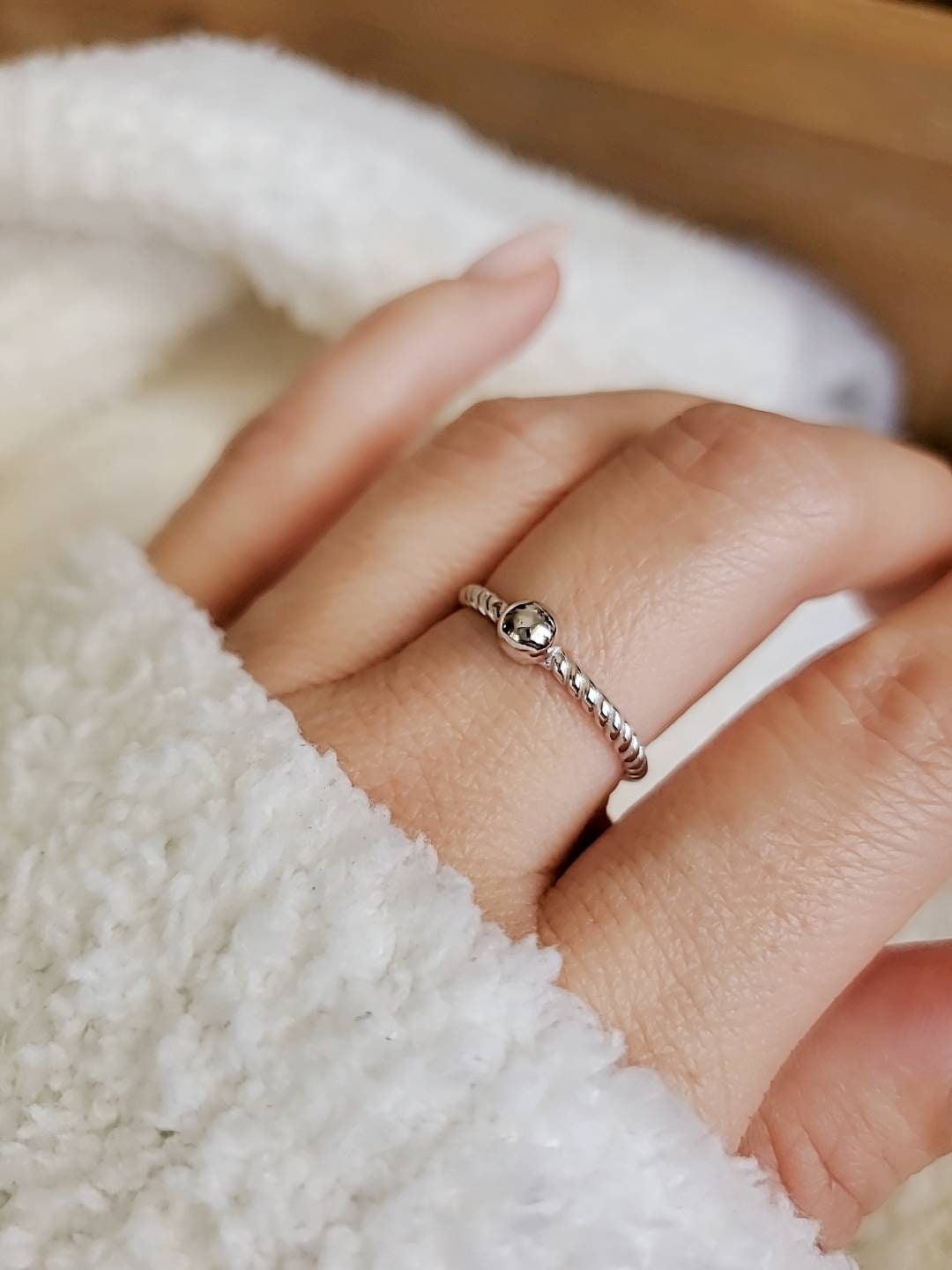 Sterling Silver Single Beaded Ring - view 2