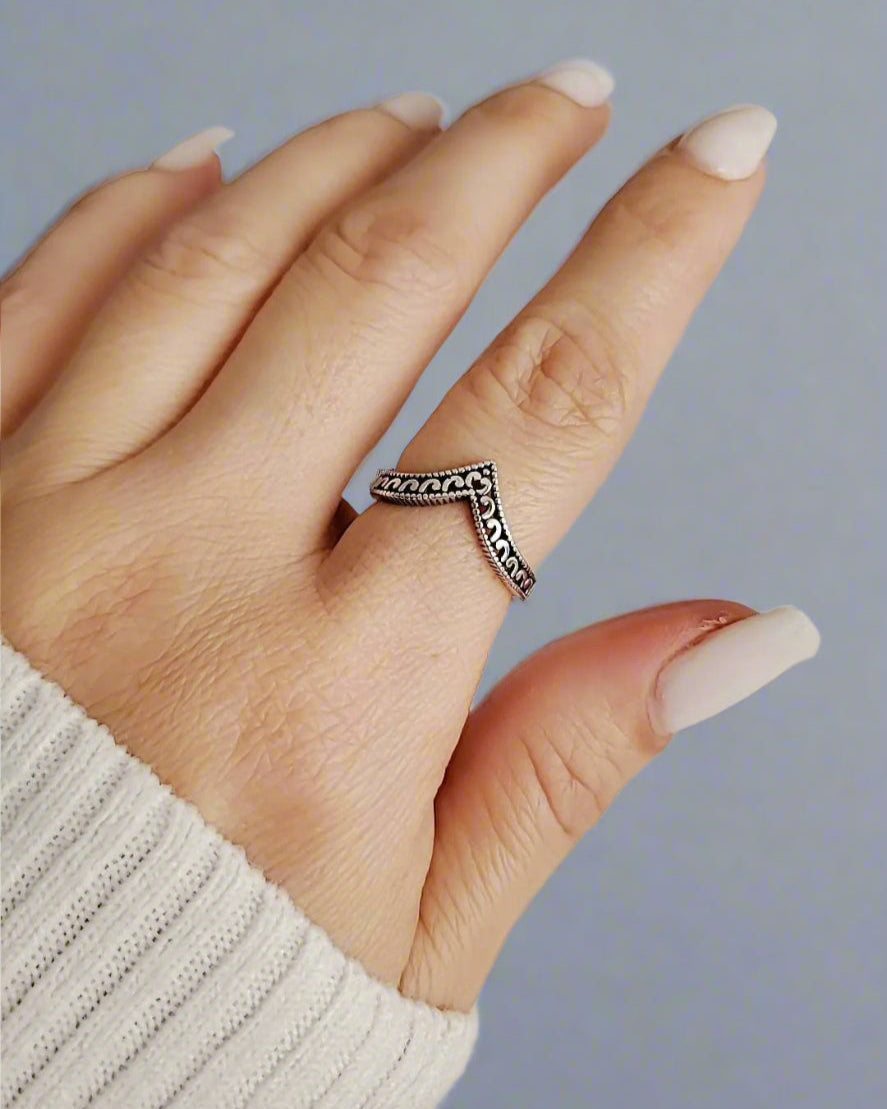 Sterling Silver Minimalist Chevron Ring - view 6
