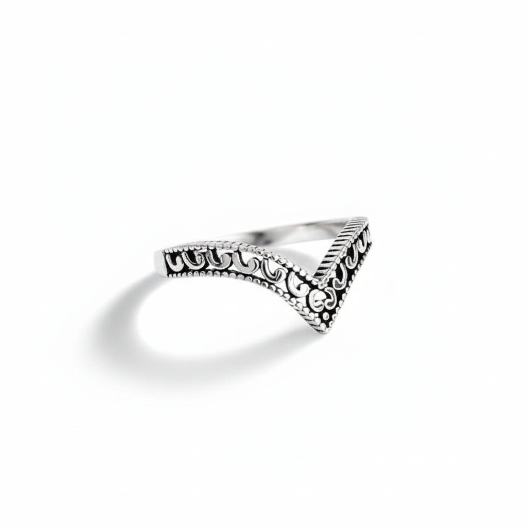 Sterling Silver Minimalist Chevron Ring - view 3
