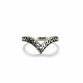Silver ring with intricate design on a  white background