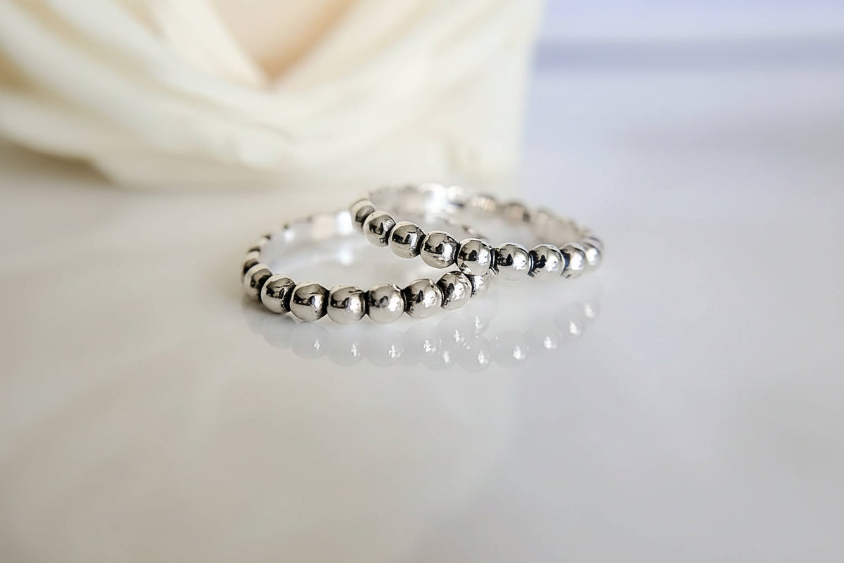 Sterling Silver Beaded Band - view 5