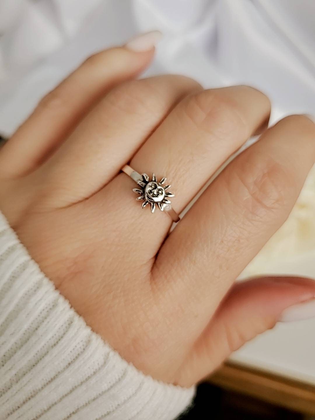 Sterling Silver Dainty Sun Ring - view 2