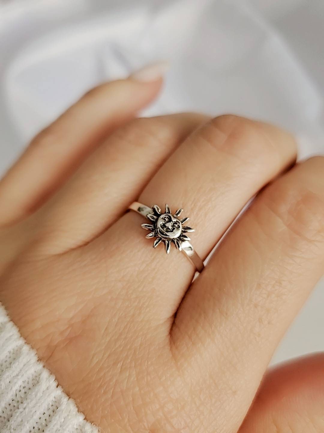 Sterling Silver Dainty Sun Ring - view 7