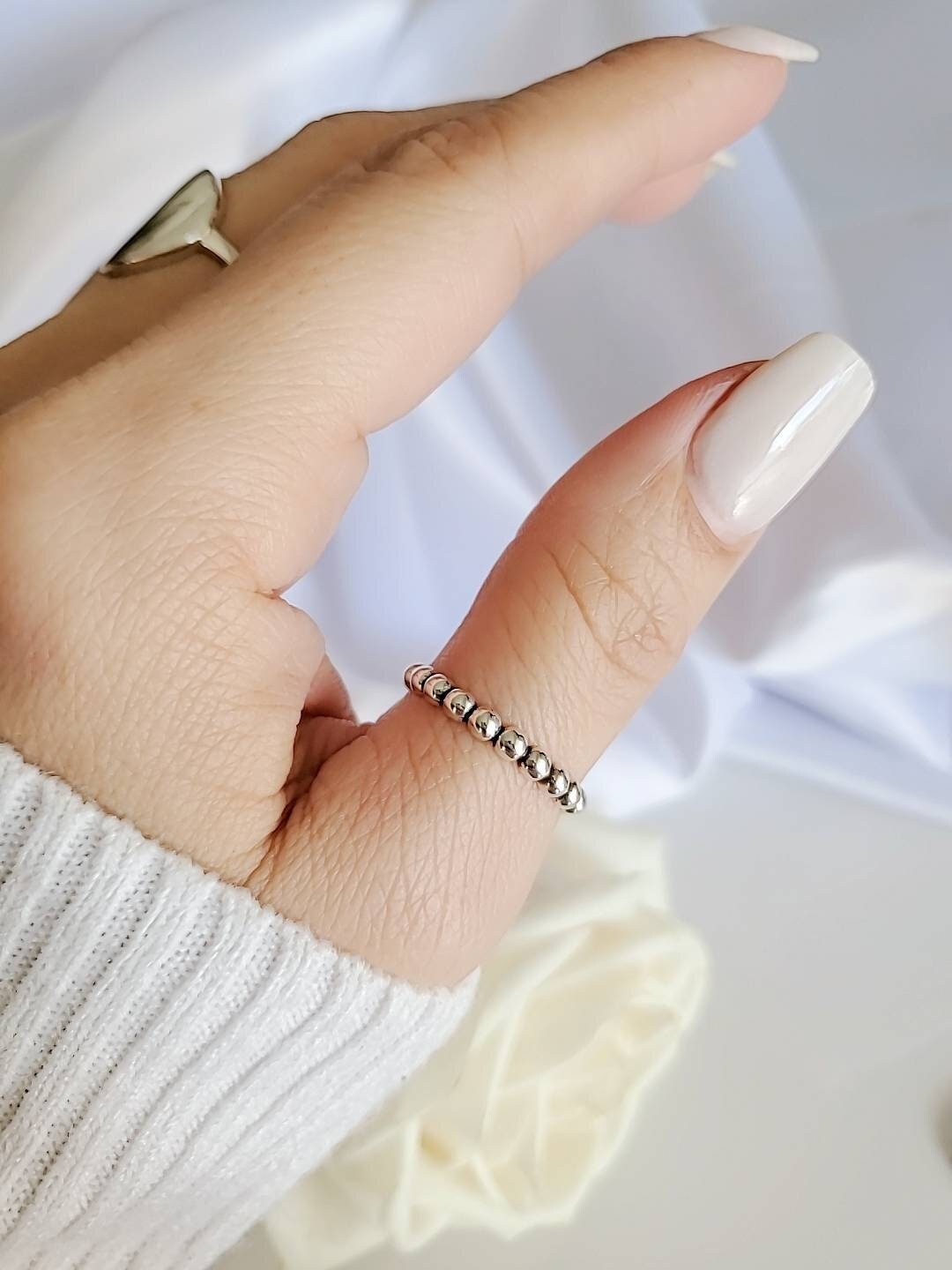 Sterling Silver Beaded Band - view 4