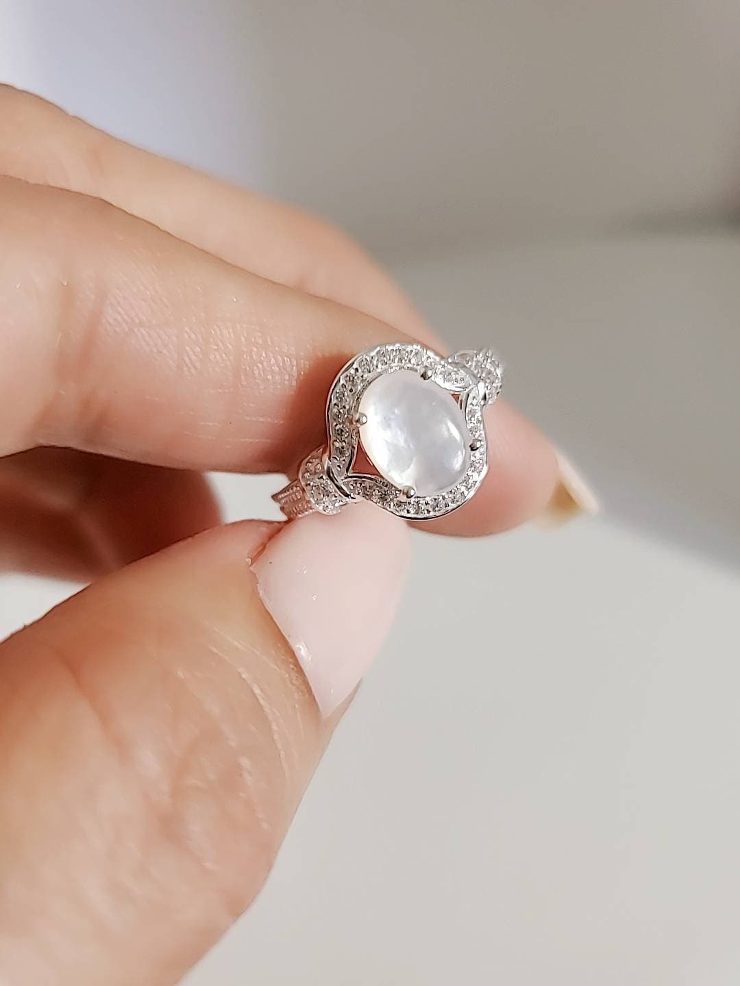 Sterling Silver Mother of Pearl Halo Ring - view 7