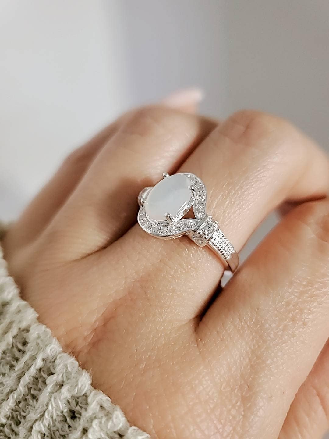 Sterling Silver Mother of Pearl Halo Ring - view 5